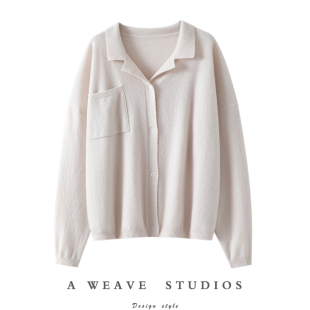 翻领100%山羊绒开衫 小西装 女纯羊绒毛衣外套宽松秋冬 老钱 有品