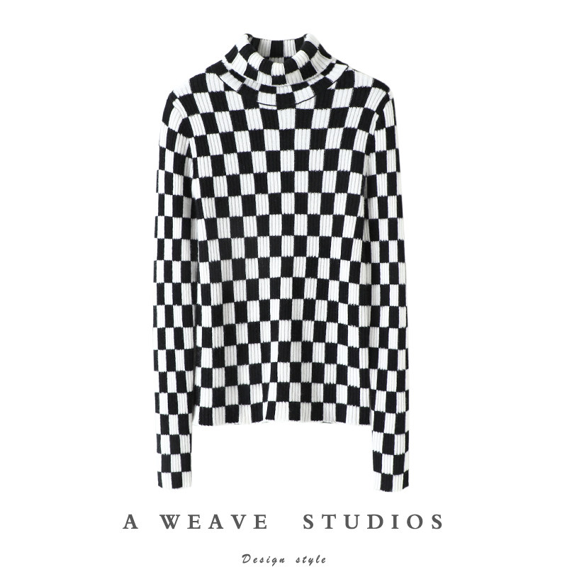 气质不败时髦！棋盘格高领羊绒衫女纯羊绒毛衣修身针织打底衫秋冬,女装/女士精品,羊绒衫,淘宝优惠券,粉丝福利购,淘宝优惠卷