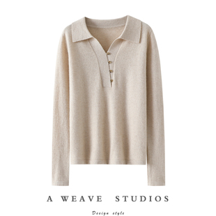 意大利设计师款~POLO领100%纯山羊绒衫女羊绒毛衣针织打底衫秋冬