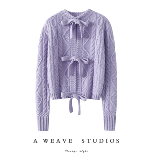 满身气质!微甜~系带加厚100%纯山羊绒开衫女纯羊绒毛衣短款外套