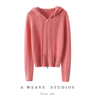 女羊绒毛衣针织外套 连帽100%纯山羊绒拉链开衫 官方正品 太爱了