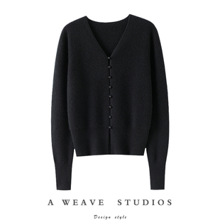 释放魅力~秋冬V领100%纯山羊绒开衫女纯羊绒毛衣针织开衫小外套