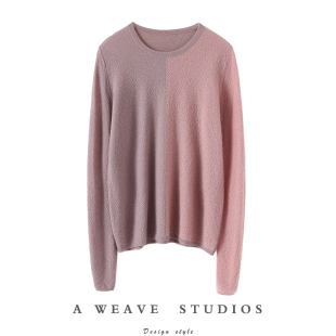 误入藕花深处~精纺纯山羊绒衫女桂花针圆领撞色纯羊绒毛衣针织衫