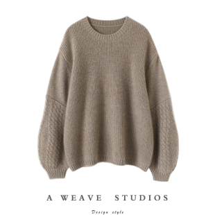 100纯羊绒女毛衣圆领秋冬季 山羊绒衫 慵懒风 灯笼袖 启超心动陷阱