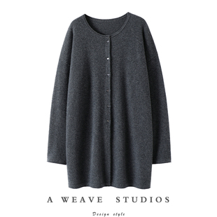 满身气质感~中长款圆领100%纯山羊绒开衫女毛衣针织外套秋冬新款