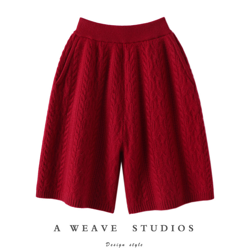适度撩人！羊绒短裤女五分裤纯羊绒针织休闲短裤子女外穿秋冬加厚