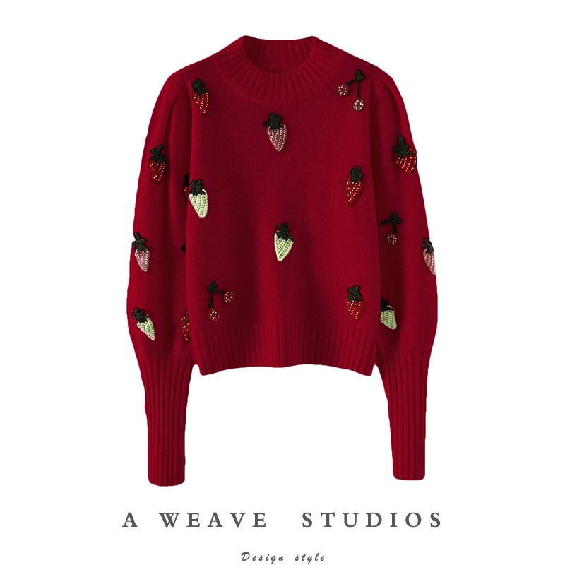 秋冬上大分！手工钩花草莓100%羊绒衫女纯羊绒毛衣半高领秋冬加厚,女装/女士精品,羊绒衫,淘宝优惠券,粉丝福利购,淘宝优惠卷