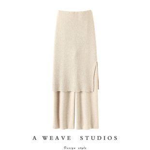 启超版型没的说！气场大克重加厚100%羊绒裤子女直筒阔腿裤假两件