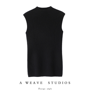 启超时髦在线 半高领100%纯山羊绒背心女毛衣坎肩内搭针织打底衫