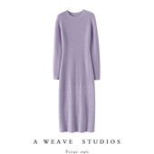 官方正品 女过膝针织连衣裙子秋冬季 气质大长款 100%纯山羊绒衫