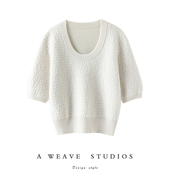 宝藏气质单品 宽松 纯羊绒毛衣短款 加厚保暖U型圆领羊绒衫 女短袖
