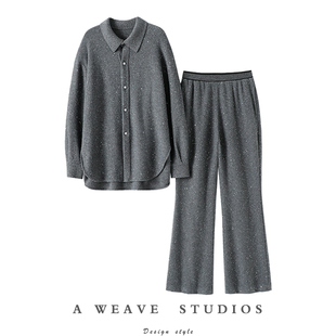 羊绒裤 女中长款 子女外穿 珠片加厚100%纯山羊绒开衫 上身太棒了