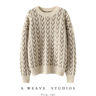 针织衫 单曲循环感 加厚条纹长袖 羊绒衫 圆领宽松羊绒毛衣 秋冬新款