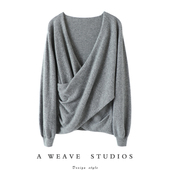 气质风向标 V领交叉羊绒衫 女纯羊绒毛衣针织衫 贼拉唯美 秋冬新款