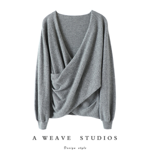 贼拉唯美~气质风向标！V领交叉羊绒衫女纯羊绒毛衣针织衫秋冬新款