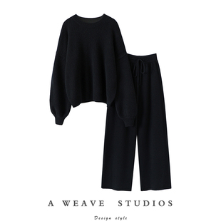 越穿越爱 纯羊绒套装 灯笼袖 女毛衣阔腿裤 女 加厚羊绒衫 气质登场