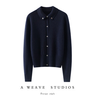 女POLO领纯羊绒毛衣针织开衫 加厚100%纯山羊绒开衫 气质奢贵 哇