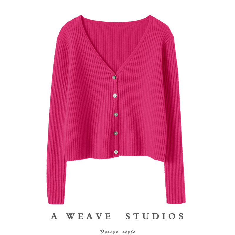 格外的喜欢！100%纯羊绒开衫女V领短款羊绒毛衣女针织开衫小外套