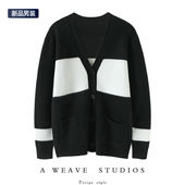 纯羊绒毛衣针织开衫 加厚V领羊绒开衫 外套宽松休闲 男士 很显活力