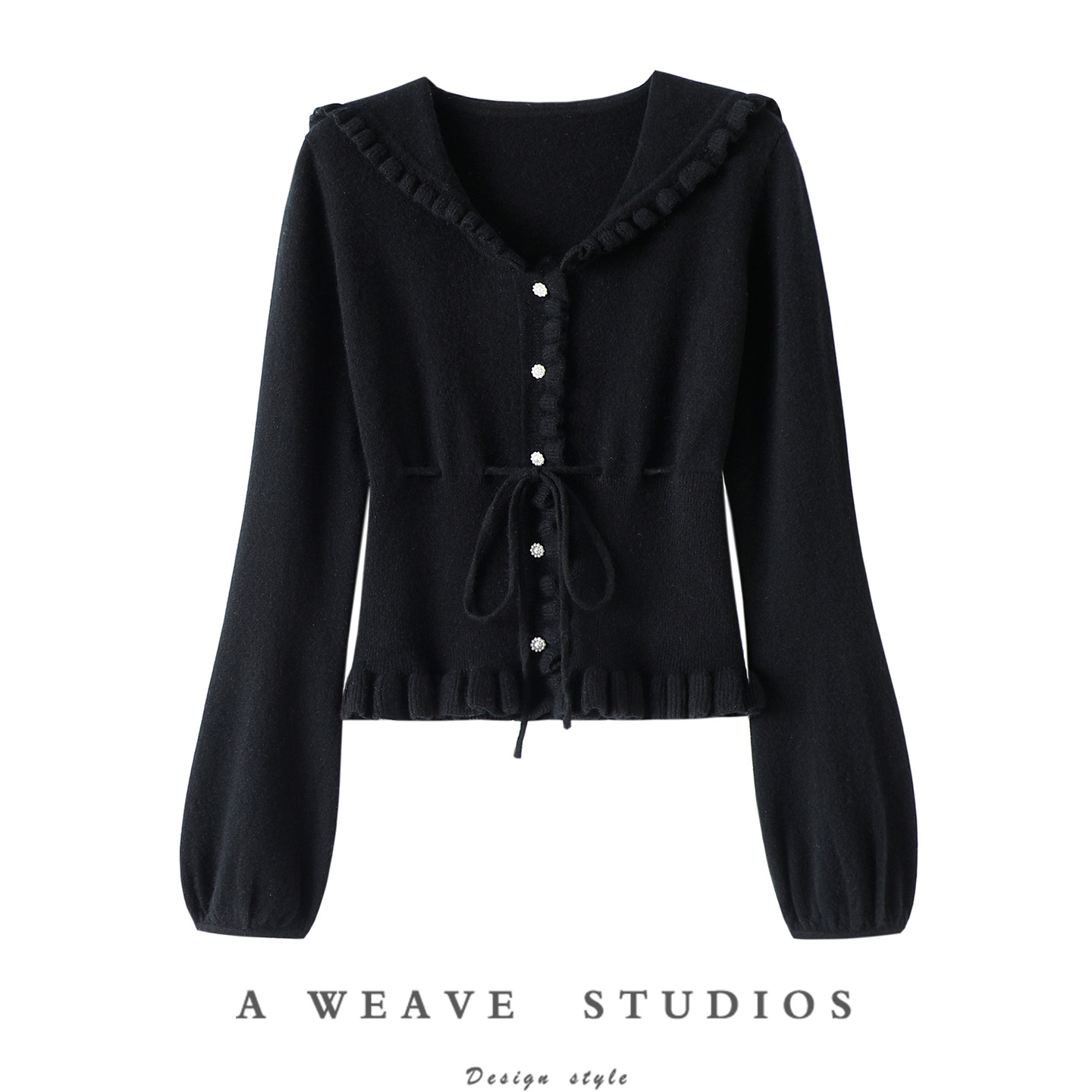 上身即爱~后系带木耳边100%纯山羊绒开衫女纯羊绒毛衣针织衫秋冬,女装/女士精品,羊绒衫,淘宝优惠券,粉丝福利购,淘宝优惠卷