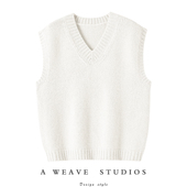 启超通勤实力 粗棒针加厚V领山羊绒背心女纯羊绒衫 马甲针织坎肩