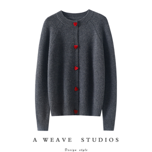 审美在线认证！爱心扣加厚100%纯山羊绒开衫女纯羊绒毛衣针织外套