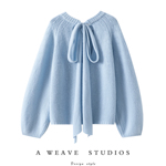 仙域氛围感~后飘带蝴蝶结100%纯山羊绒衫女圆领纯羊绒毛衣宽松