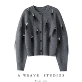 时髦风向标 新款 亮片流苏装 启超官方 饰100%纯山羊绒开衫 女圆领