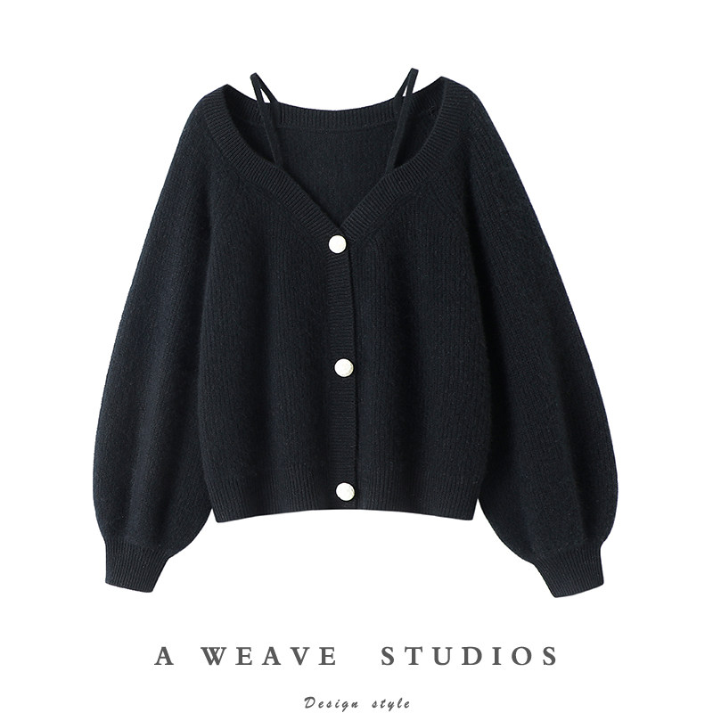 散落在人间！！贝壳扣V领100%纯山羊绒开衫女肩带设计显瘦秋冬,女装/女士精品,羊绒衫,淘宝优惠券,粉丝福利购,淘宝优惠卷