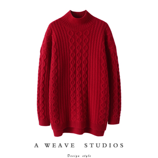 毛衣女 女100%纯山羊绒加厚宽松中长款 偏爱内外兼修 半高领羊绒衫