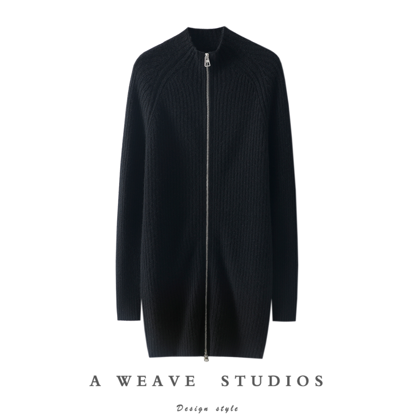 这版型太正了！加厚半高领100%纯山羊绒拉链开衫女中长款针织外套