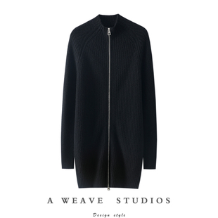 这版型太正了！加厚半高领100%纯山羊绒拉链开衫女中长款针织外套