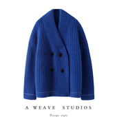 重磅加厚V领双排扣羊绒开衫 心尖上 喜欢 女华夫格编织羊绒毛衣