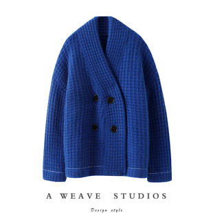 女华夫格编织羊绒毛衣 重磅加厚V领双排扣羊绒开衫 心尖上 喜欢