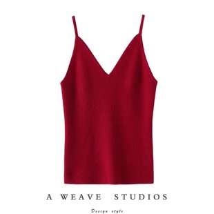 秋冬 V领羊绒吊带背心女100纯羊绒毛衣针织打底衫 气质流动 美