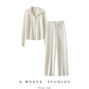 惊艳王炸！加厚100%纯山羊绒开衫女羊绒毛衣针织羊绒裤子外穿套装