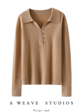 上身美得起飞！POLO领100%纯山羊绒衫女羊绒毛衣针织打底衫秋冬