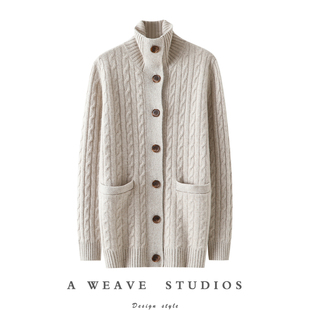 美到心服！重磅加厚100%纯山羊绒开衫女纯羊绒毛衣针织外套秋冬