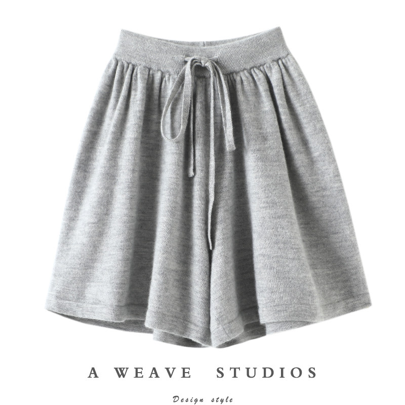 休闲不是随意~夏天可穿的精纺100%纯山羊绒短裤子女针织短裤外穿