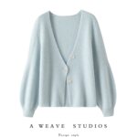 启超官方正品！加厚V领100羊绒开衫灯笼袖纯羊绒毛衣针织开衫外套