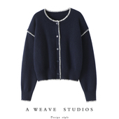 启超慵懒摩登 厚 廓形100%纯山羊绒毛衣开衫 经典 撞色香风变蝙蝠袖