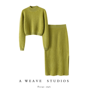 女半高领半身裙子套装 圈圈针加厚100%纯山羊绒衫 满分 满分中