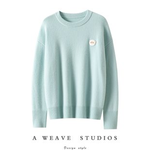 宽松 女圆领纯羊绒毛衣针织衫 可爱小羊 秋冬加厚100%纯山羊绒衫