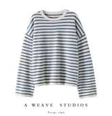 太美太温柔 秋冬 纯羊绒毛衣针织衫 100%纯山羊绒衫 女圆领条纹阔袖