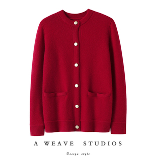 女圆领纯羊绒毛衣外套 加厚100%纯山羊绒开衫 官方正品 烟柳繁华