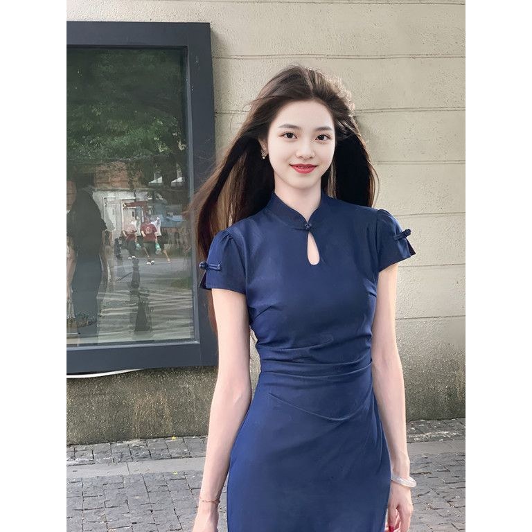 【青玉案】新中式镂空改良旗袍女春夏新款复古风修身显瘦连衣裙图片