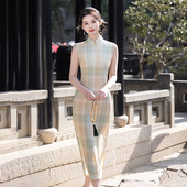 苏州无袖 女高级感夏季 长款 2026新款 旗袍改良年轻款 格子国风新中式