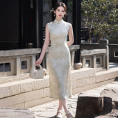 苏州无袖 女高级感夏季 长款 2026新款 旗袍改良年轻款 绿色国风新中式