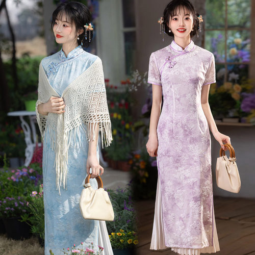 国风长款改良旗袍2025新款年轻款女复古修身短袖日常可穿夏季