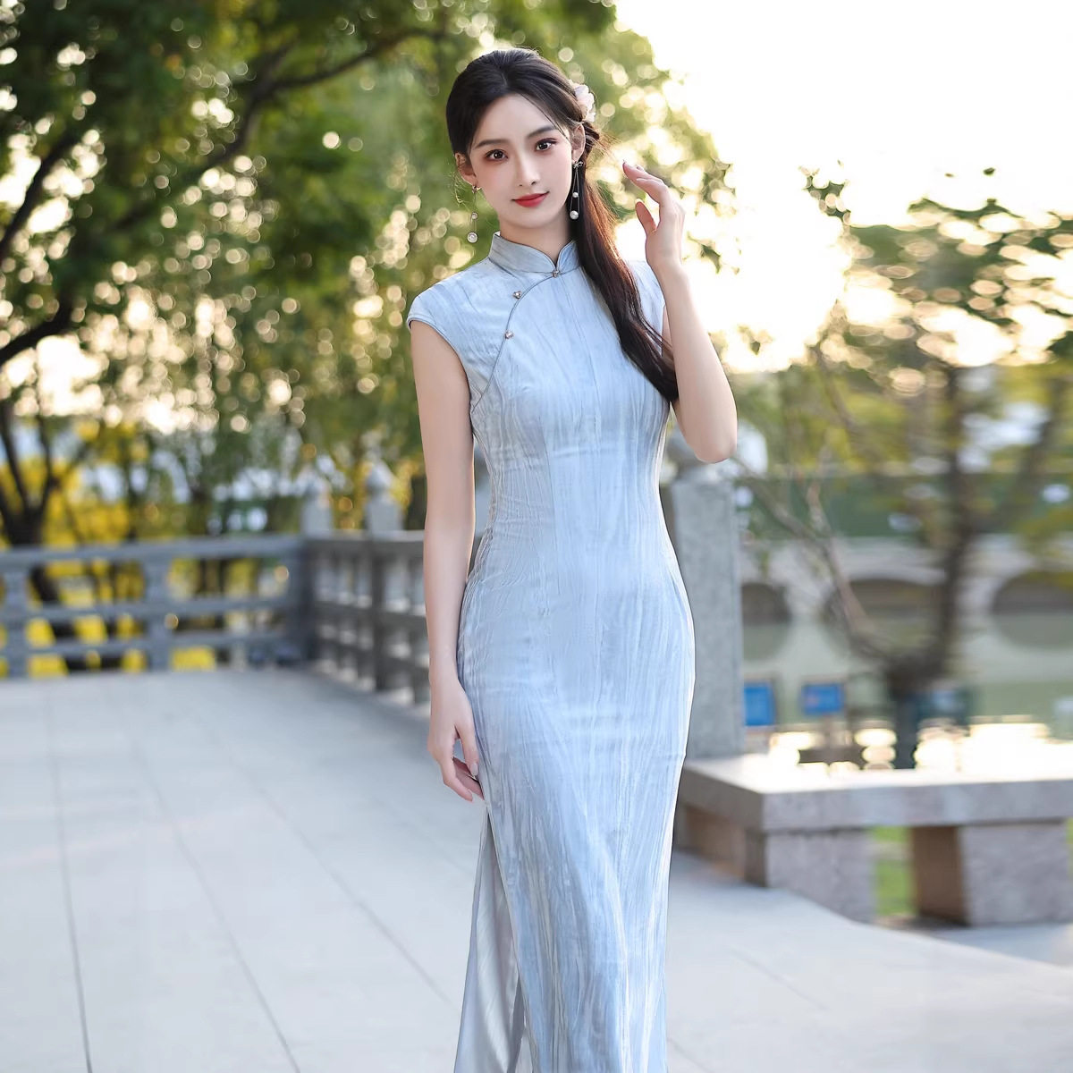 少女旗袍年轻款改良2026新款蓝色春季日常减龄文艺气质清冷高级感图片